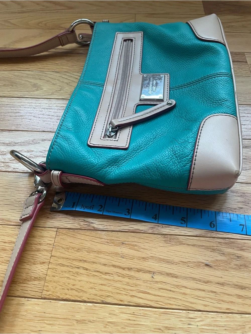 Tignanello Teal and Beige Leather Crossbody Bag